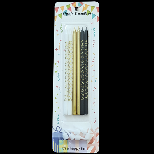 Yıldız Desenli İnce Uzun Pasta Mum 14 cm * 6 Adet