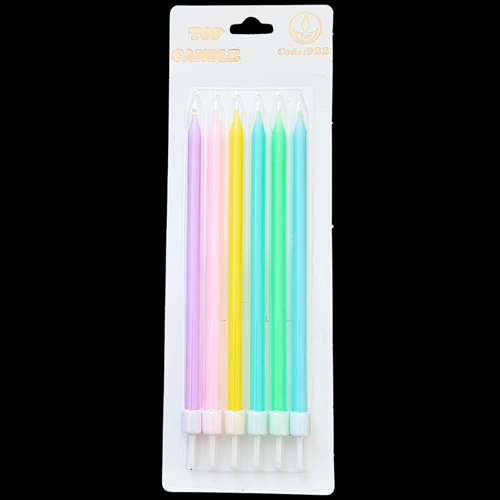 Karışık Makaron Renkli İnce Uzun Pasta Mum 16 cm * 6 Adet