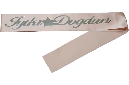 İyiki Doğdun Kuşak Pudra Pembe Üzeri Gümüş
