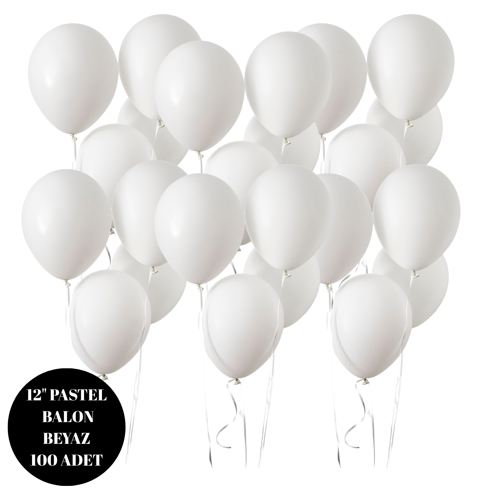 Beyaz Pastel Balon 100 Adet 12 inç