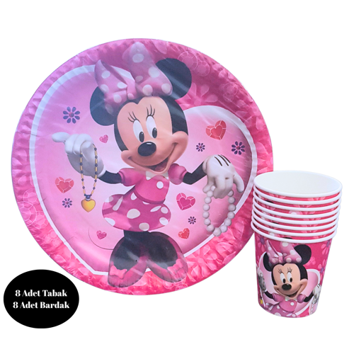 Minnie Mouse Karton Tabak Bardak 8 li Set