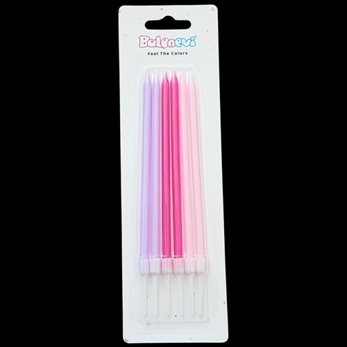 Pembe Düşler İnce Uzun Pasta Mum 13 cm * 6 Adet