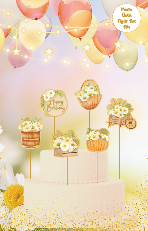 Papatya Temalı Pasta Üstü Figür Set