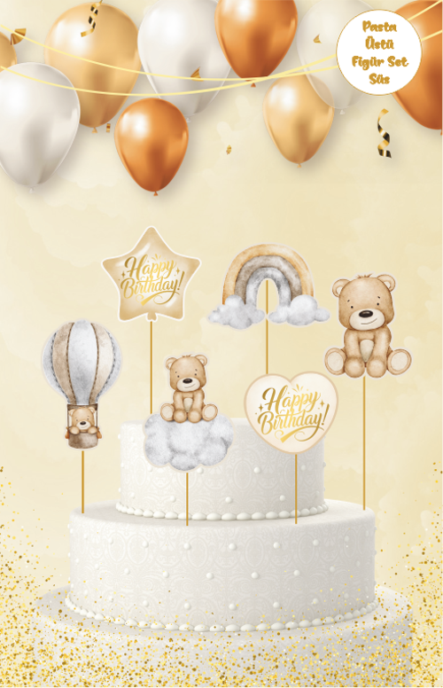 Sevimli Ayıcık Temalı Pasta Üstü Figür Set