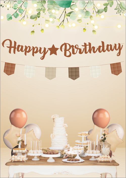 Retro Karamel Happy Birthday Kaligrafi ve Banner Set