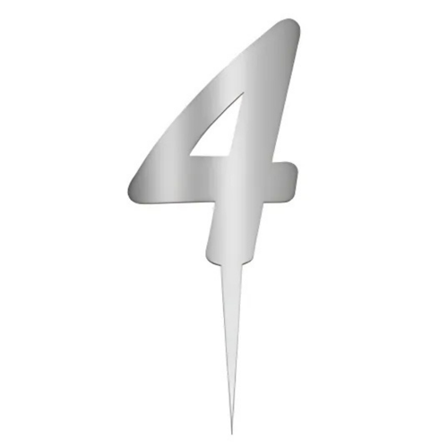 4 Rakam Gümüş Pleksi Pasta Süsü 7 cm