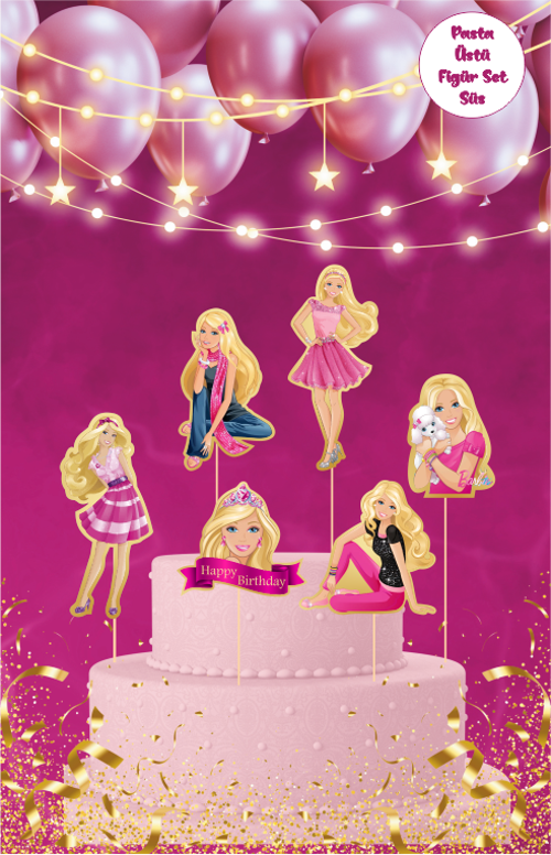 Barbie Temalı Pasta Üstü Figür Set