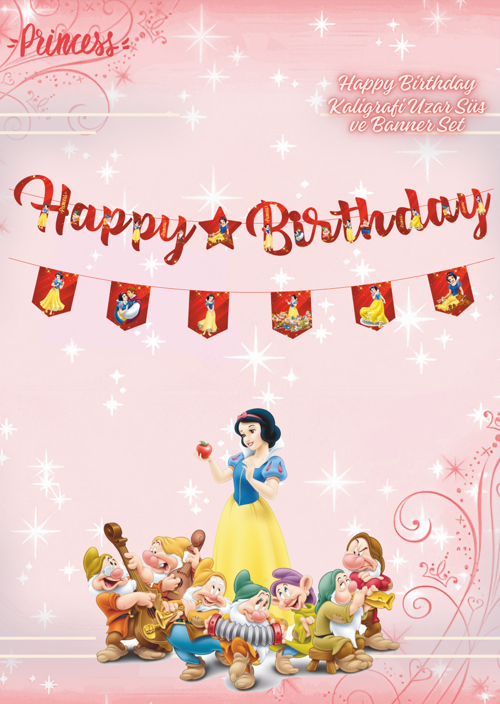 Pamuk Prenses Happy Birthday Kaligrafi ve Banner Set