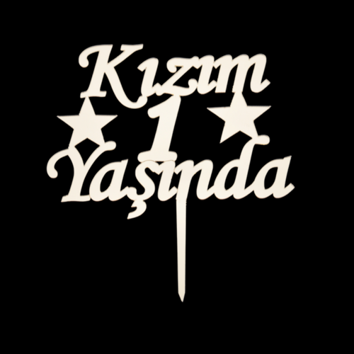 Kızım 1 Yaşında Altın Pleksi Pasta Süsü