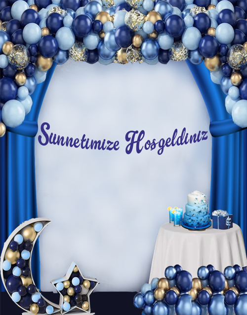 Sünnetimize Hoşgeldiniz Saks Mavi Kaligrafi Banner