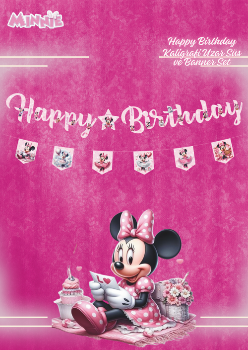 Minnie Mouse Happy Birthday Kaligrafi ve Banner Set