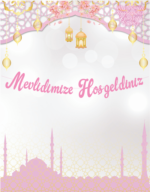 Mevlidimize Hoşgeldiniz Pembe Kaligrafi Banner
