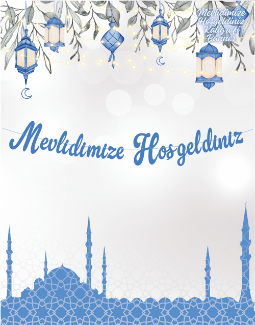 Mevlidimize Hoşgeldiniz Mavi Kaligrafi Banner