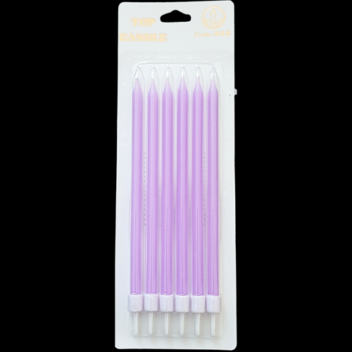 Mor Makaron Renkli İnce Uzun Pasta Mum 16 cm * 6 Adet
