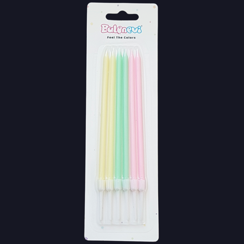 Makaron Karışık Renk İnce Uzun Pasta Mum 13 cm * 6 Adet
