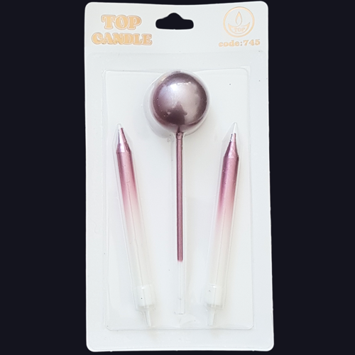 Pembe Geçişli Toplu Çubuklu Pasta Mum 12 cm
