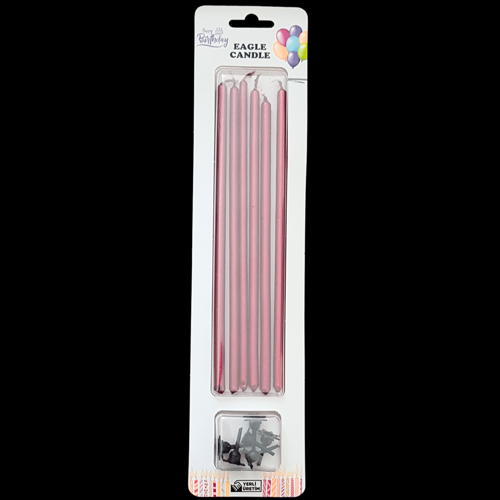 Kırmızı Metalik İnce Uzun Pasta Mum 20 cm * 6 Adet