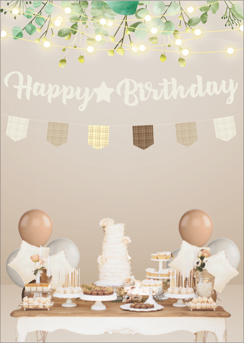 Retro Vanilya Happy Birthday Kaligrafi ve Banner Set