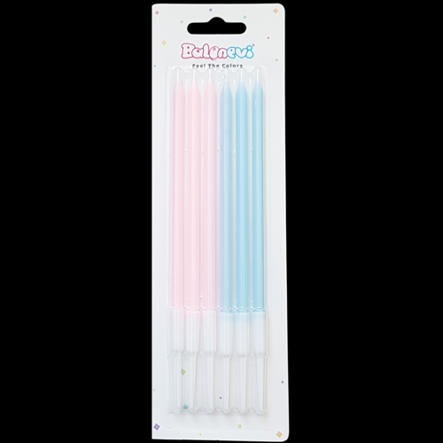 Makaron Pembe Mavi İnce Uzun Pasta Mum 14 cm * 6 Adet