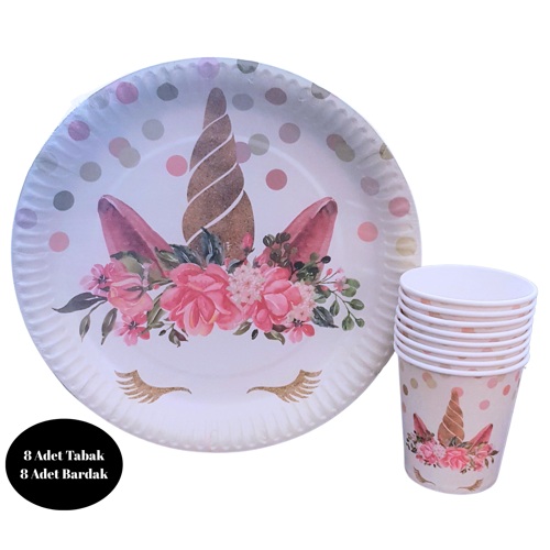 Unicorn Karton Tabak Bardak 8 li Set