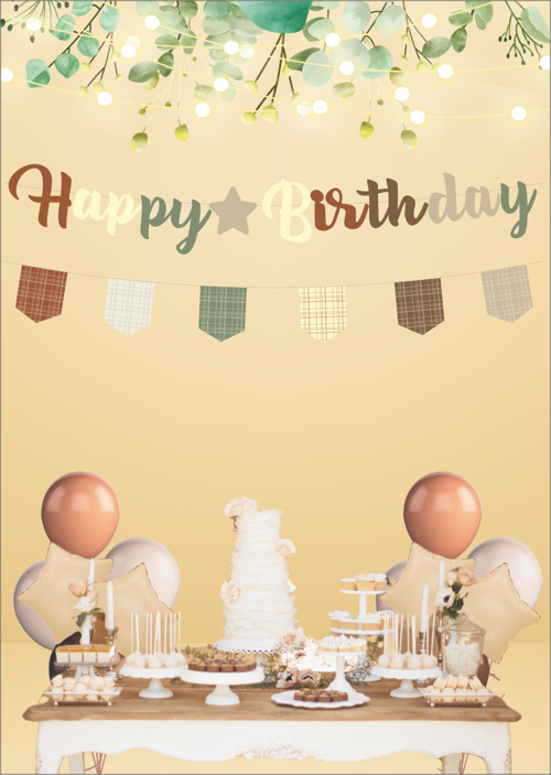 Retro Karışık Renkli Happy Birthday Kaligrafi ve Banner Set