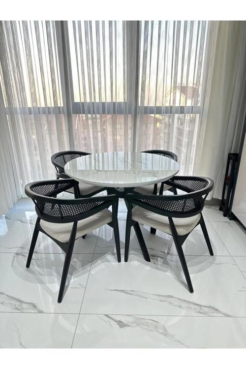 Gazel 4 Sandalyeli Yuvarlak Masalı Mutfak Masa Sandalye Takımı (90x90)