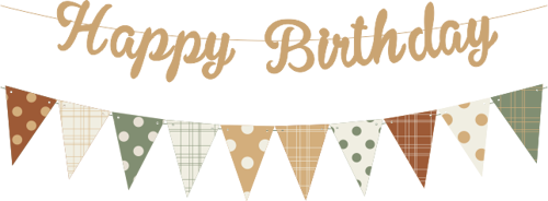 Sütlü Kahve Happy Birthday Kaligrafi Banner ve Desenli Flama Set