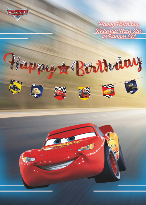 Cars Happy Birthday Kaligrafi ve Banner Set
