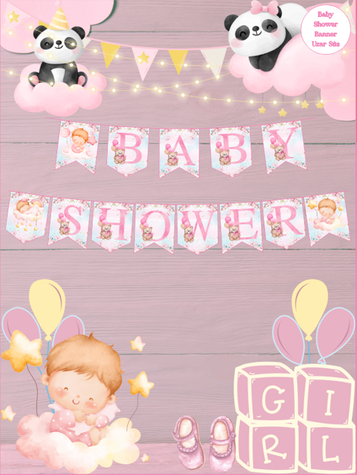 Baby Shower Pembe Temalı Uzar Yazı Banner