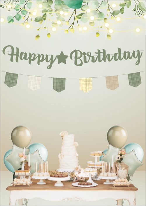 Retro Küf Yeşili Happy Birthday Kaligrafi ve Banner Set