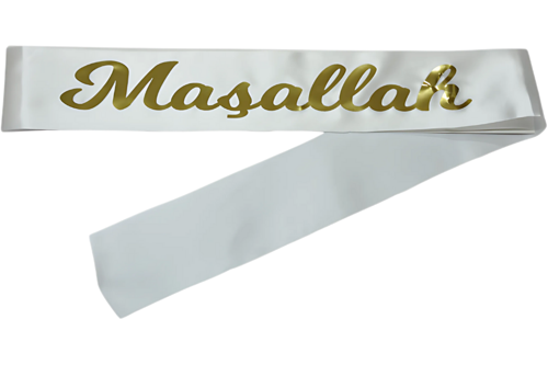 Maşallah Yazılı Kuşak Beyaz Üzeri Altın