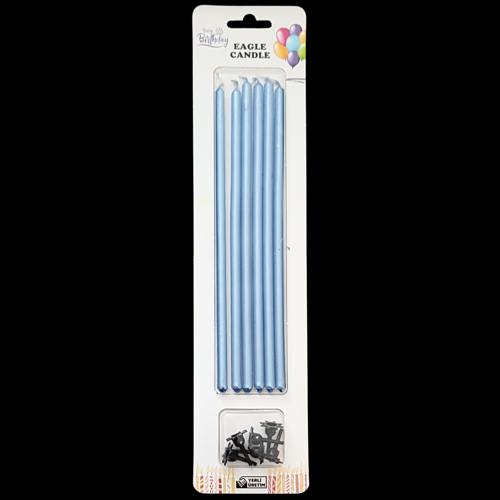 Mavi Metalik İnce Uzun Pasta Mum 20 cm * 6 Adet