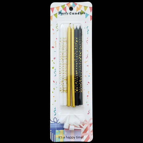 Konfeti Desenli İnce Uzun Pasta Mum 14 cm * 6 Adet