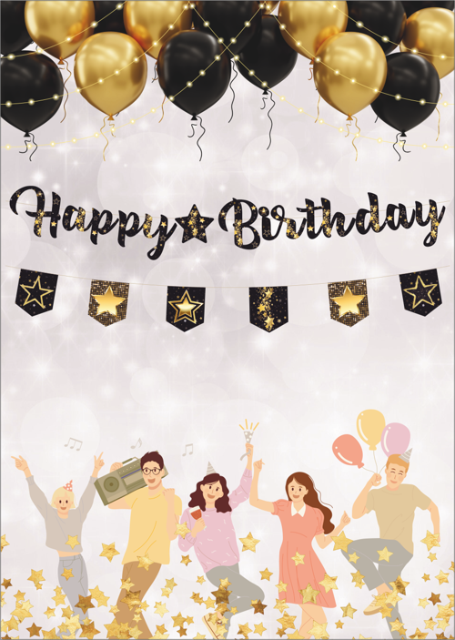 Yıldız Siyah Altın Happy Birthday Kaligrafi ve Banner Set