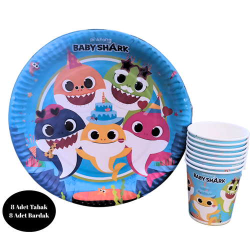 Baby Shark Karton Tabak Bardak 8 li Set