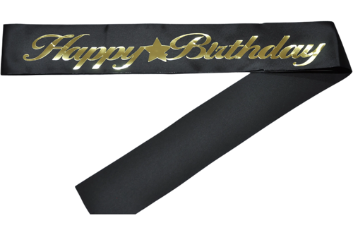 Happy Birthday Kuşak Siyah Üzeri Altın