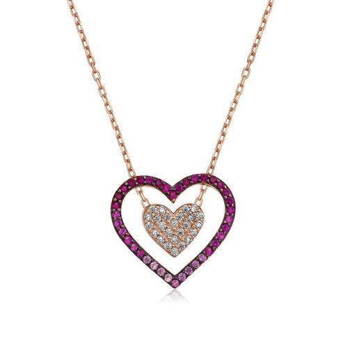 925 Ayar Gümüş İki Kalp Kadın Gümüş Kolye