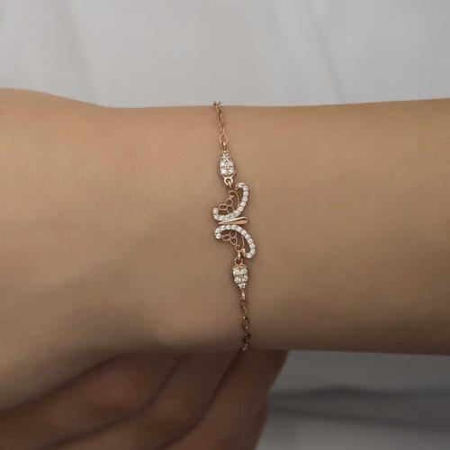 ​925 Ayar Gümüş Rose Kelebek Kadın Bileklik