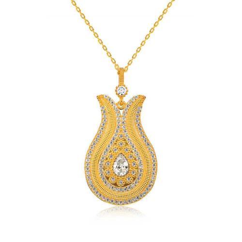 925 Ayar Gümüş Damla Taşlı Lale Kadın Gümüş Kolye