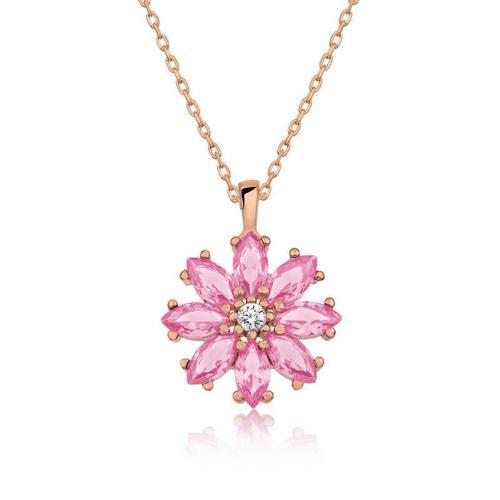 925 Ayar Gümüş Rose Pembe Çiçek Kadın Gümüş Kolye