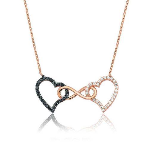 925 Ayar Gümüş Sonsuzluk İki Kalp Kadın Gümüş Kolye