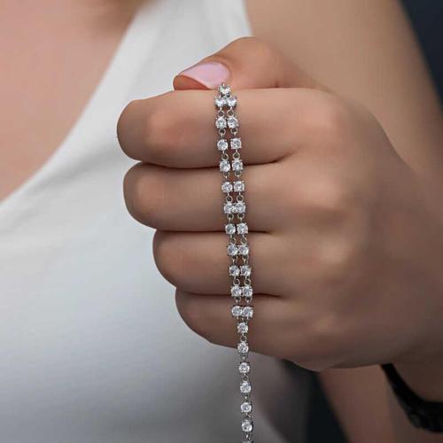 925 Ayar Gümüş Zirkon Taşlı Çift Sıra Kadın Bileklik