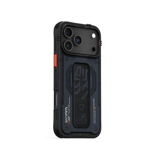 İphone 17 Pro Max Uyumlu Kılıf Desenli Airbag Tasarımlı Standlı Aegis Kapak Lacivert