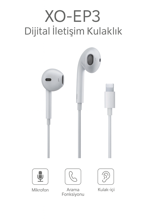 iPhone İçin Lightning Girişli Kablolu Kulaklık – Tak-Çalıştır & Mikrofonlu EP3