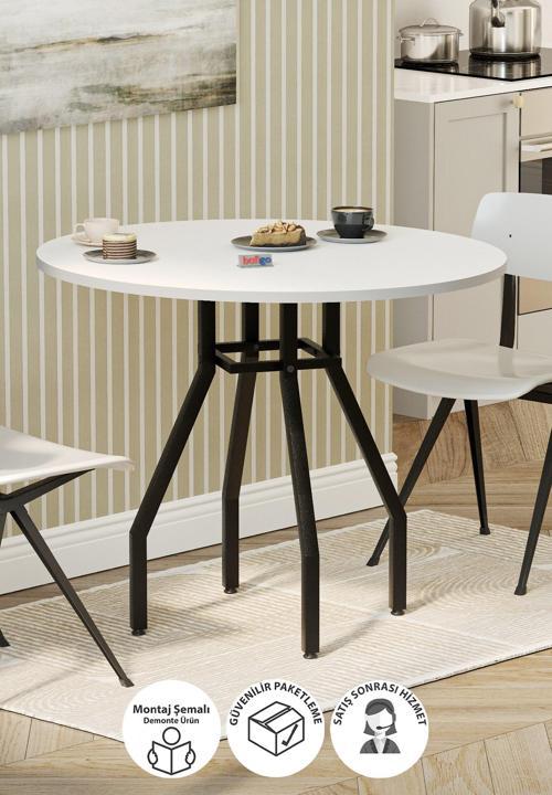 Yuvarlak Yemek Masası 80 Cm Mutfak Masası Balkon Masası Roma Beyaz