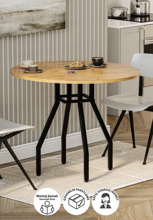 Yuvarlak Yemek Masası 80 Cm Mutfak Masası Balkon Masası Roma Çam