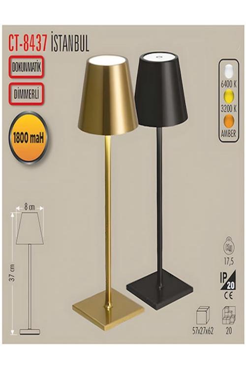 Şarjlı Masa Lambası, İstanbul, Beyaz Işık, Dokunmatik, Dimmerli, 1800 Mah, Ct-8437