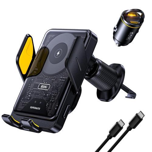 Superauto 45W Araç İçi Şarjı, 15W Şarj Aleti Handsfree Telefon Tutucu