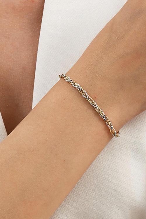 925 ayar gümüş altın, gümüş ve rose renkli örgülü italyan gümüş bileklik  [barcode]