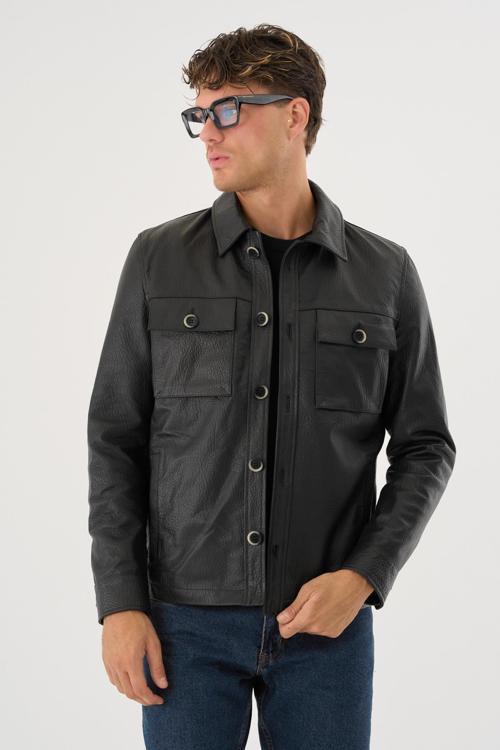 Grima Siyah Erkek Deri Mont